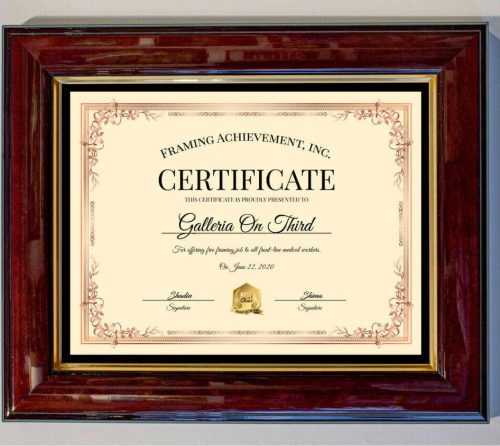 Sample of award framing
