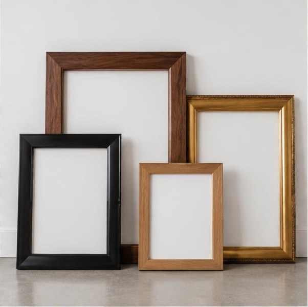 Illustrative sample of ready-made frames arranged on a gallery wall